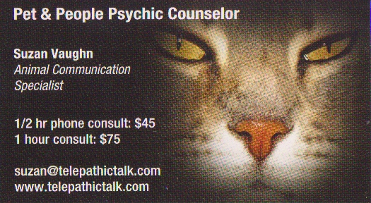 Pet Psy Biz Card Scanned Animal Communicator Suzan Vaughn